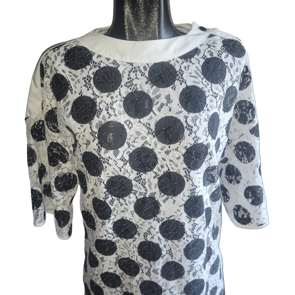 Zara Black and White Lace Polka Dot Shift Dress S - Picture 3 of 8